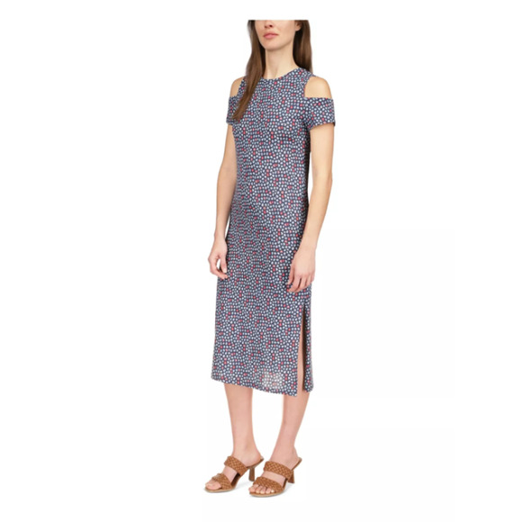 MICHAEL KORS Womens Navy Pullover Short Sleeve Midi Sheath Dress M 12507 - Picture 1 of 3